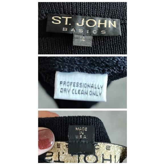 St John Basics Women 14 Black Santana Knit Pencil Skirt Stretch Classy Old Money - Picture 2 of 6